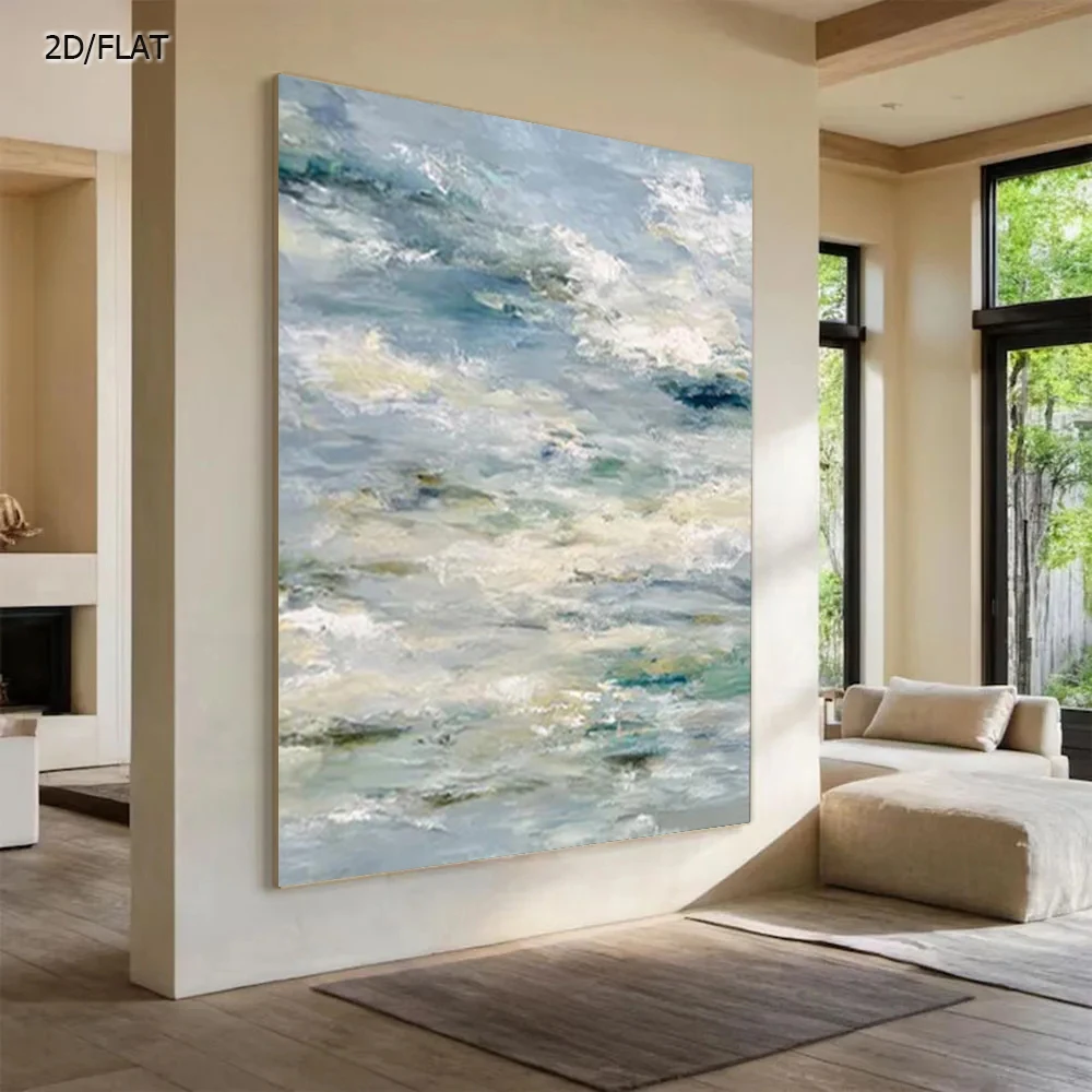 

Handmade Abstract Oil Painting on Canvas - Blue Gray Clouds Wall Art Decor Home Living Room 100% Original Contemporary Artwork
