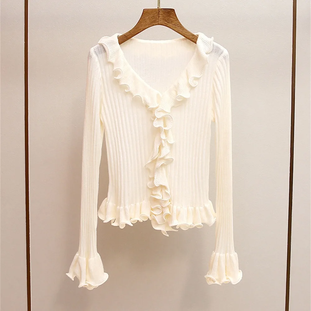 

2025 г. Женская модная рубашка с рюшами, вязаный эластичный корсет, элегантная женская футболка, одежда Y2K, новые универсальные топы для высоких вечеринок, рубашка