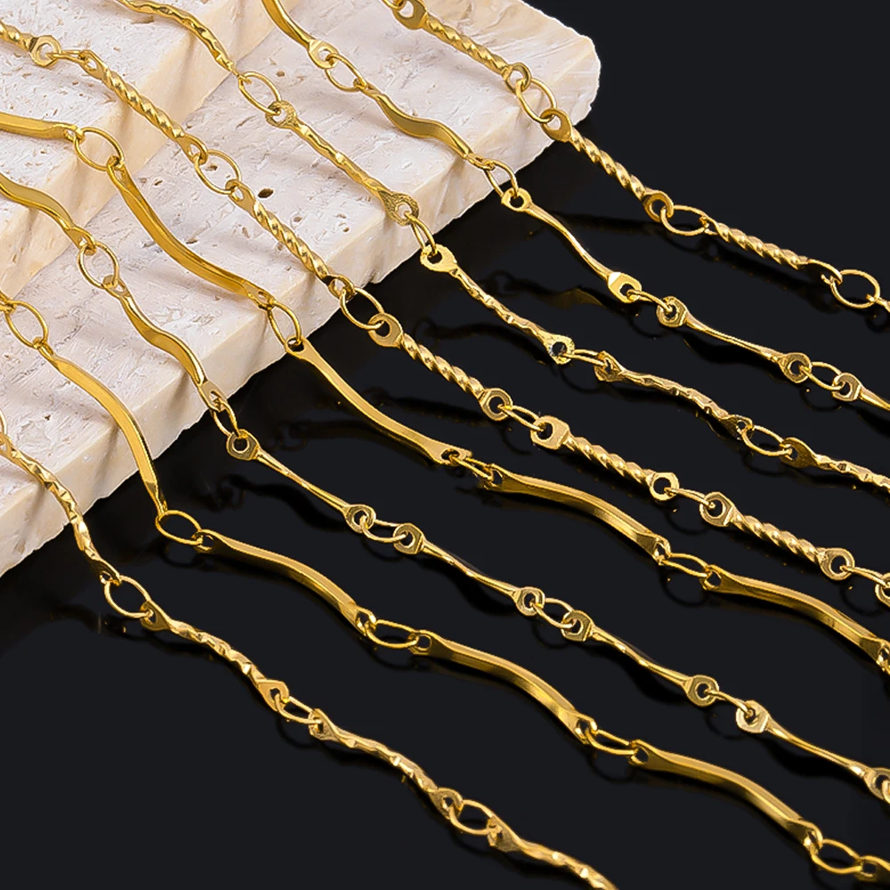 

No Fade 1Meter Stainless Steel Gold Color Lips Chains For DIY Needlework Bracelet Necklace Jewelry Making Accessories Crafts