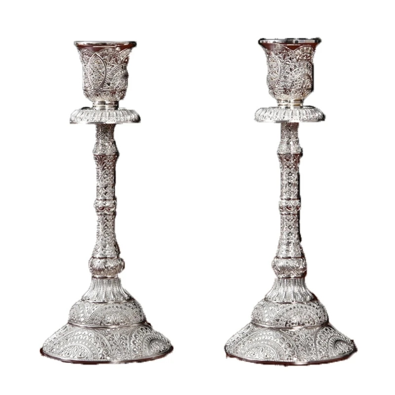 for Creative 2 Pieces Metal Taper Holders Brass Pillar Candlestick Ornament for Table Tea Room Hotel Yoga Room 203C