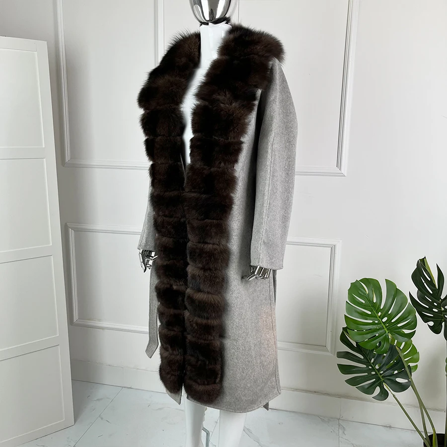 

New Cashmere Coat Women Wool Long Real Fox Collar High Quality Winter Woolen Coat Women 2024 New Fur Coats Hot Selling