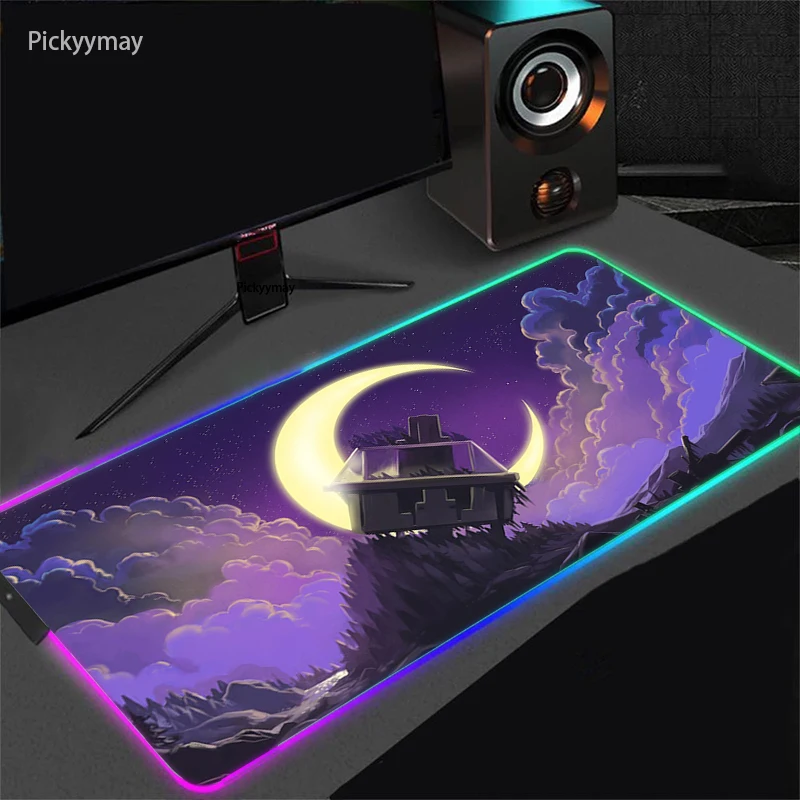 Duża podkładka pod mysz RGB księżycowa noc Gamer podkładki pod mysz LED podkładka pod mysz gamingową Luminous podkładka na biurko Fantasy duże biurko maty podświetlana mysz podkładki