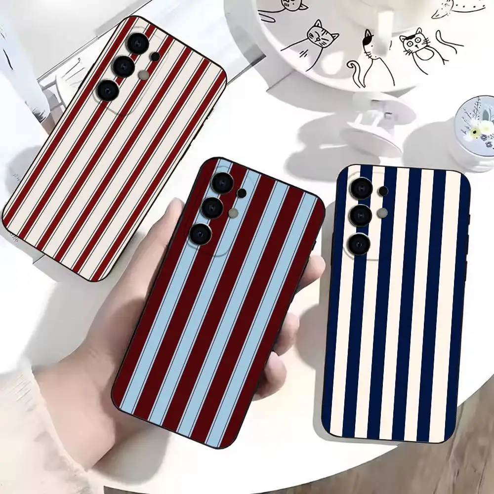 Blue Burgundy White Stripe  Phone Case For Samsung Soft Black Case S25,S24,S21,S23,S22,S30,Ultra,S20,Plus