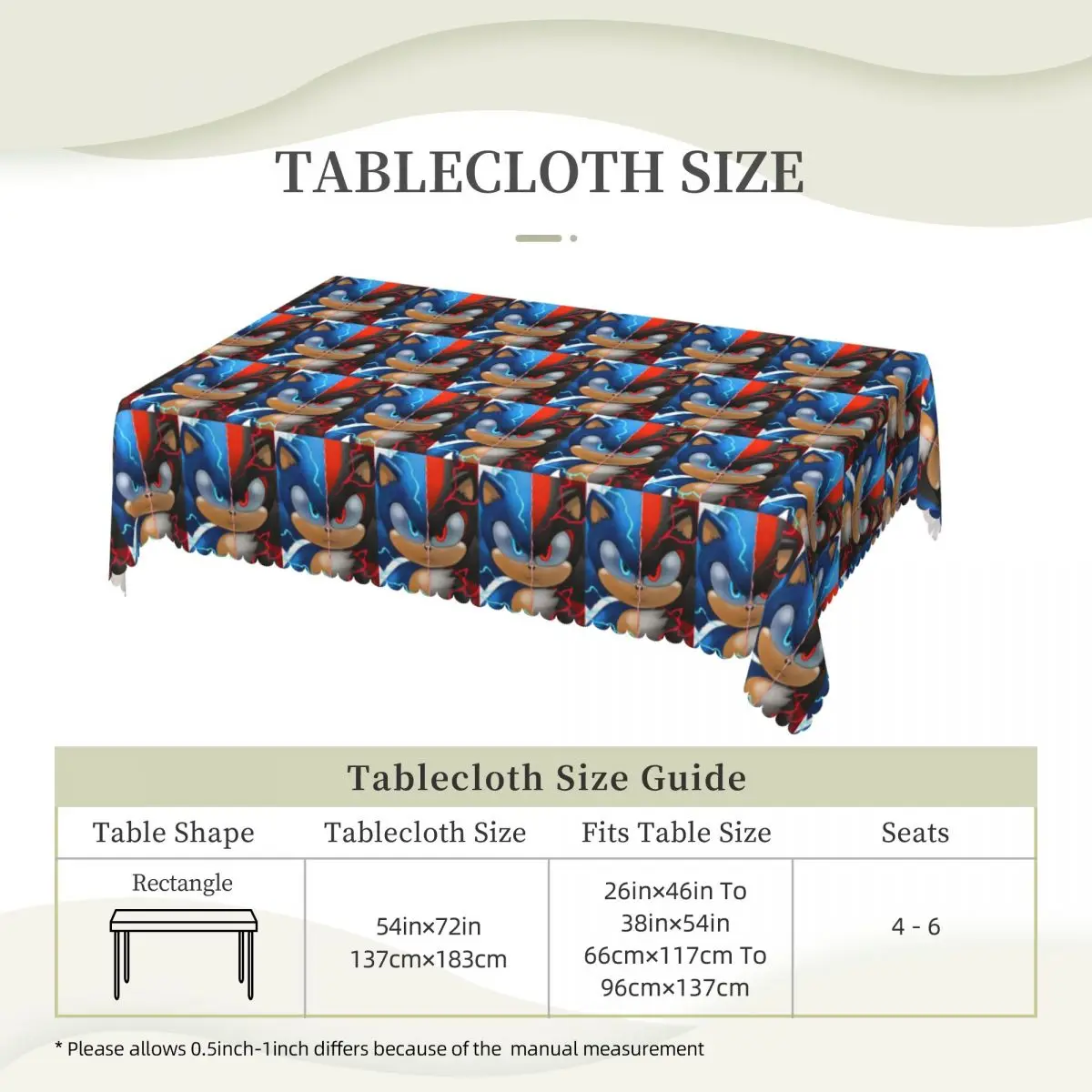 Sonic Shadow Custom Rectangular Tablecloth Oilproof Table Cover for Dining Events Table Cloth