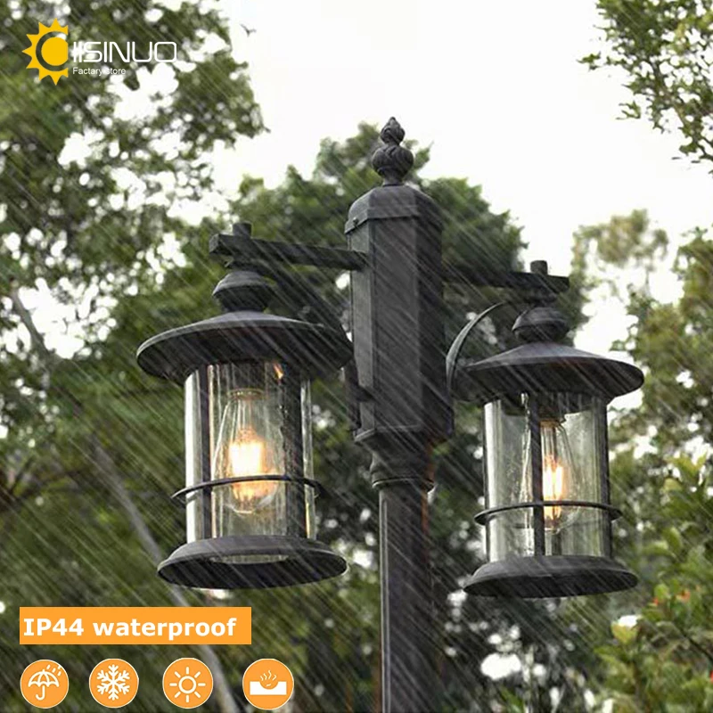 Outdoor Lamp Post Light 2 Head Classic Black Lamp Pole with Bubble Glass Panels E27 Base Waterproof Street Lighting for Backyard