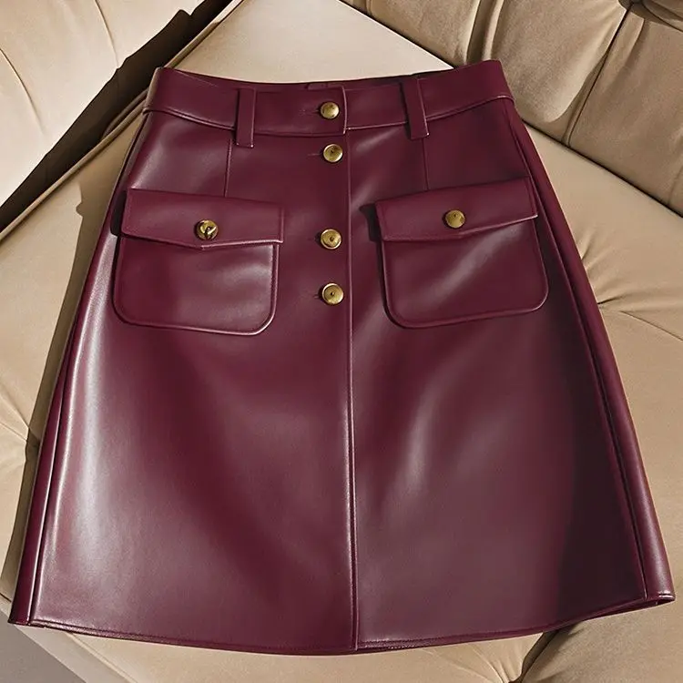 Autumn/Winter Leather Skirt, Half body  Women's  2025 Autumn New  Medium and Long Word Skirt, Hip Wrapping Skirt,