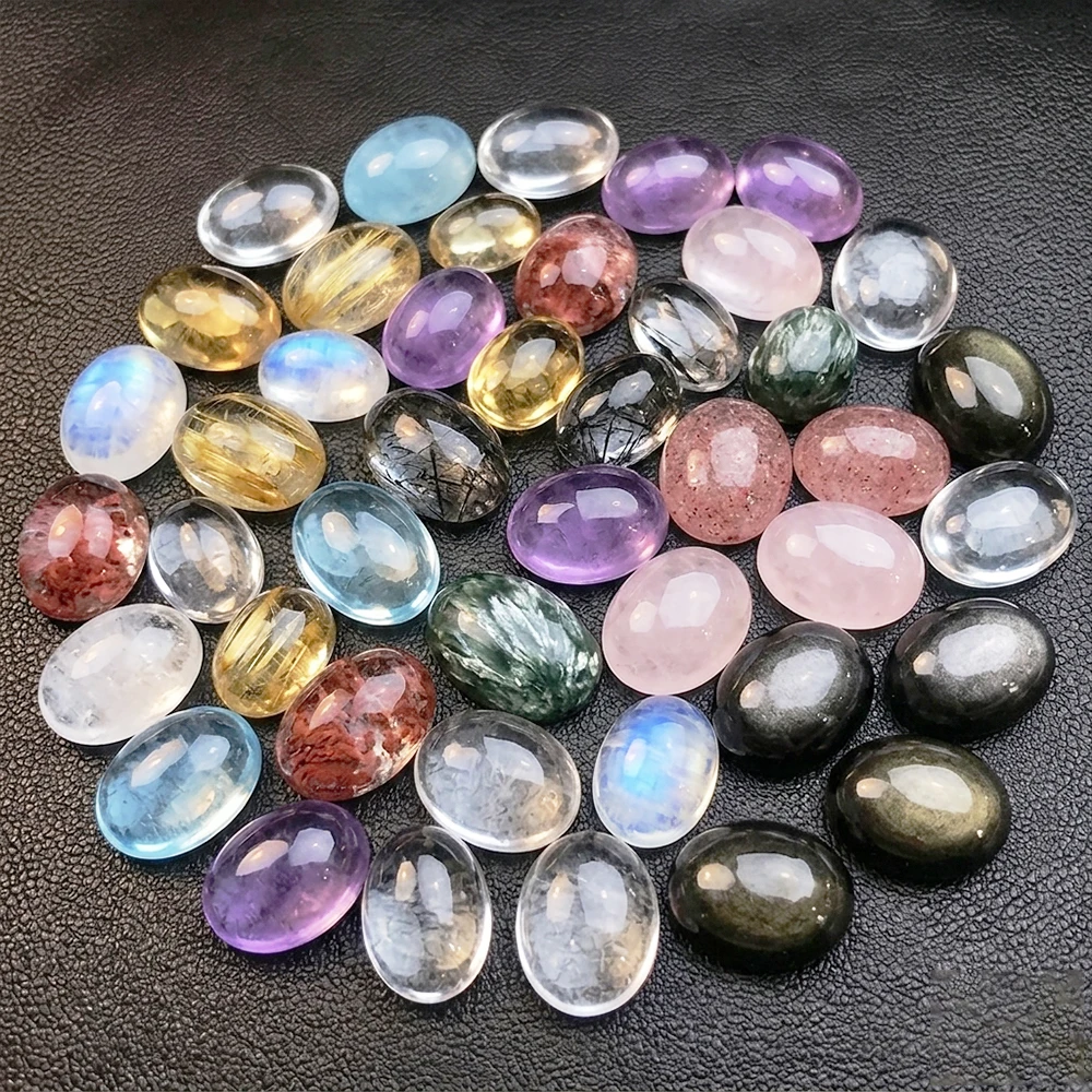 

1pc Oval Cabochon Gemstones Egg Shape Loose Beads Citrine Rutilated Quartz Aquamarine for Jewelry Making DIY 5A Grade Gemstones