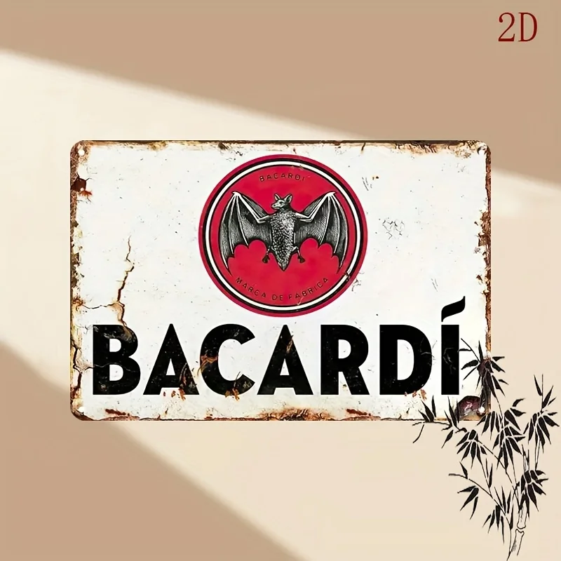 Vintage Bacardi Metal Sign -  Retro Tin Wall Art with Bat Emblem Distressed Look, Easy-to-Hang, Fade-Resistant Plaque for Bar, C