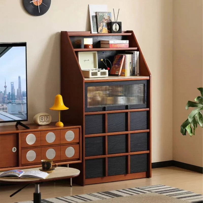 

New Nordic medieval solid wood dining side cabinet tea cabinet living room retro coffee cabinet integrated