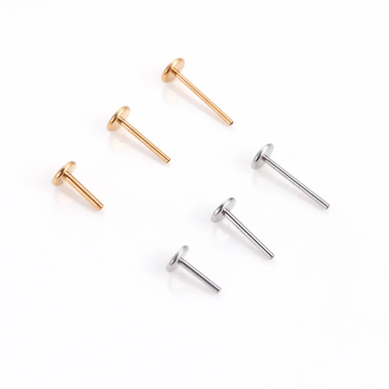 10pcs G23 Titanium Piercing Labret Threadless T Rod Base Ear Lip Nose Tragus Piercing Jewelry Accessories Wholesale 16G 18G 20G