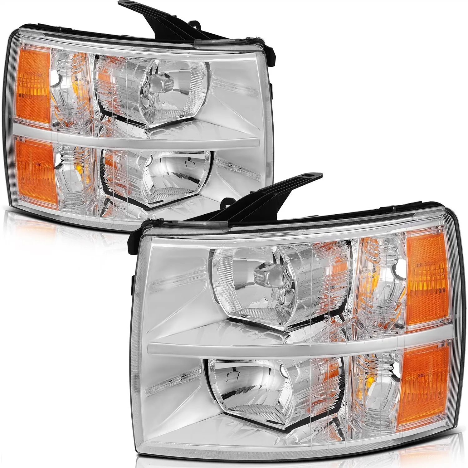 

Headlights for Chevy Silverado 1500/ 3500 2007-2013, for Silverado 2500 2007-2014 Headlamps Chrome Housing Amber Reflector Clea