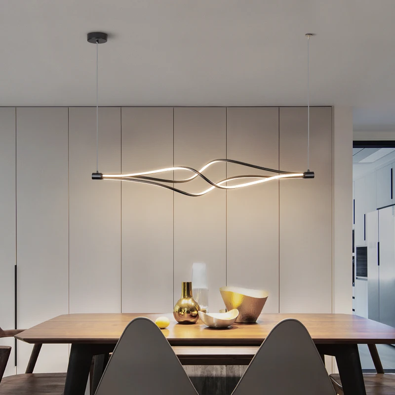 Moderno LED Liga Lâmpadas Pendent, Simplificado Forma Espiral, Jantar Lustres, Luz de Suspensão, Sala De Estar, Preto Luminárias