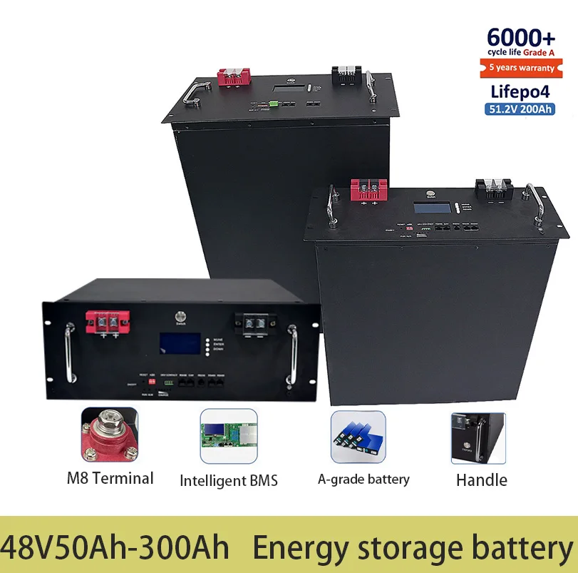 

48V LiFePO4 Battery Pack200AH 150AH 100AH 51.2V 10KW Lithium Solar Battery Rechargeable Battery 6000+ Cycles For Home Storage