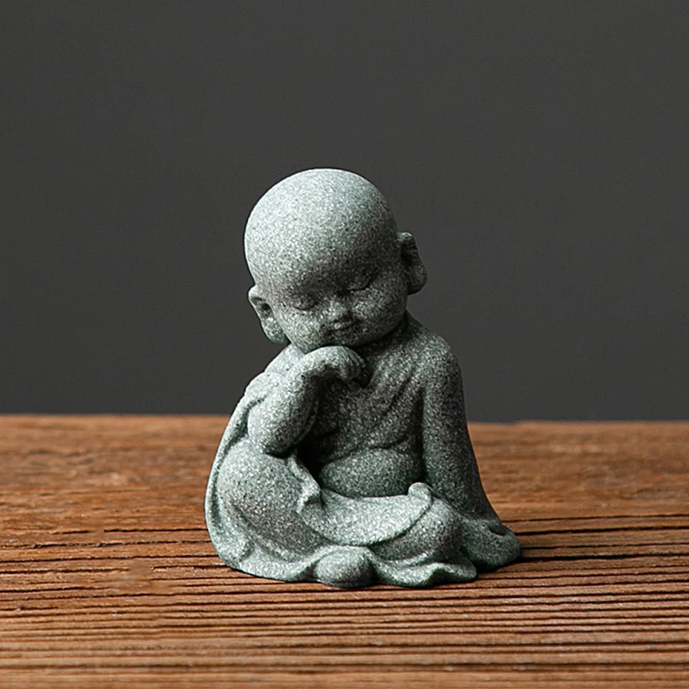 1Pcs Garden Decor Cute Buddha Stone Statue Little Buddhist Monk Buddhism Figurines Zen Garden Ornament Meditation Aquarium Decor - Image 5