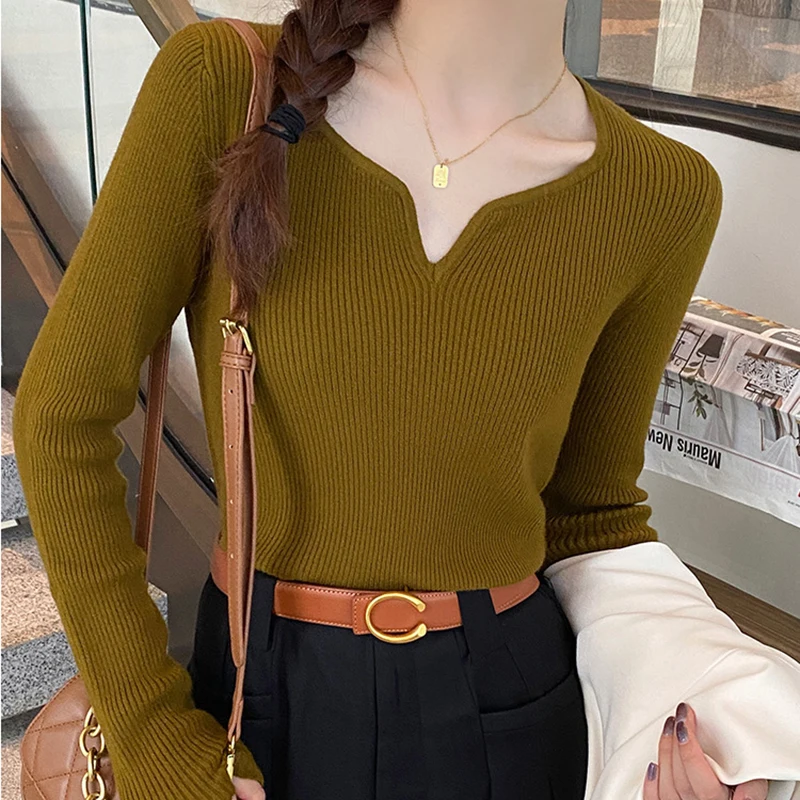 Pull Femme 2023 White Slim Sweater Women Long Sleeve Pullovers Knitted Tops Female Autumn Winter Korean Fashion Womens Clothing