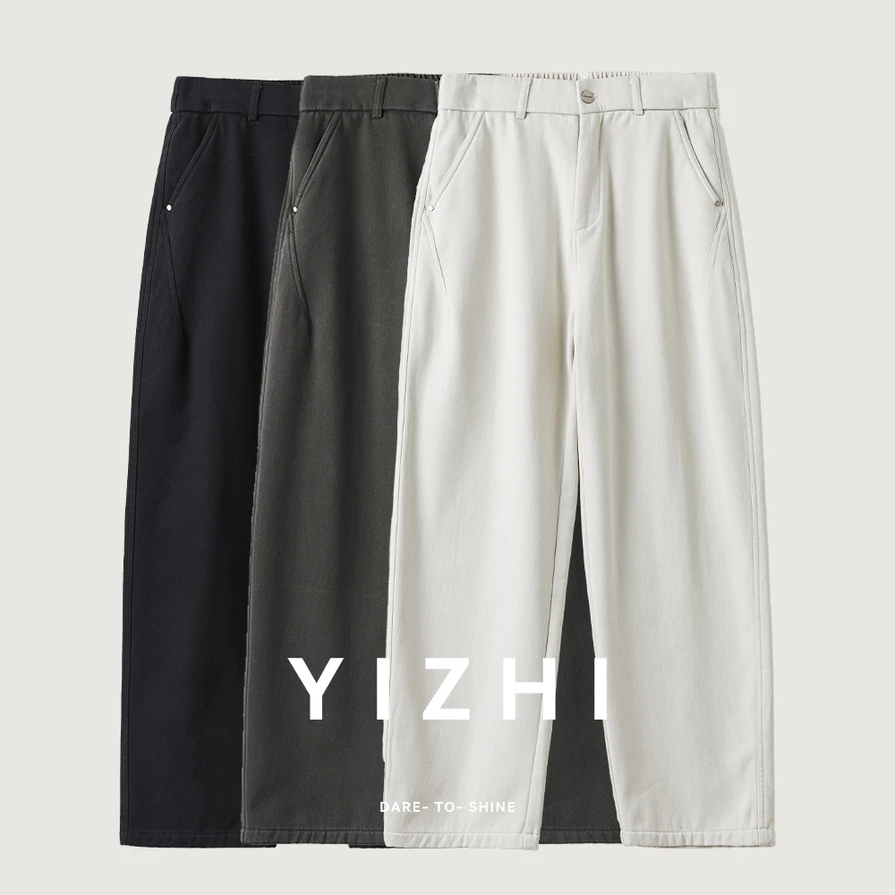 

450 г тяжелые бархатные утолщенные повседневные брюки мужские осень и зима 2025 новые прямые широкие брюки в американском стиле ретро