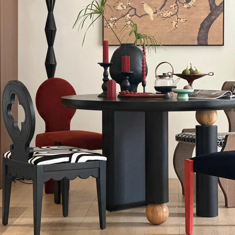 

Ball round table French antique dining table All solid wood household round dining table