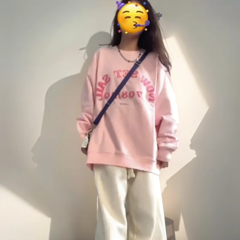 

Толстовки Одежда для женщин осенью Ткань Легкая эластичная обычная флисовая подкладка Евро-американские лоскутные топы с большими карманами