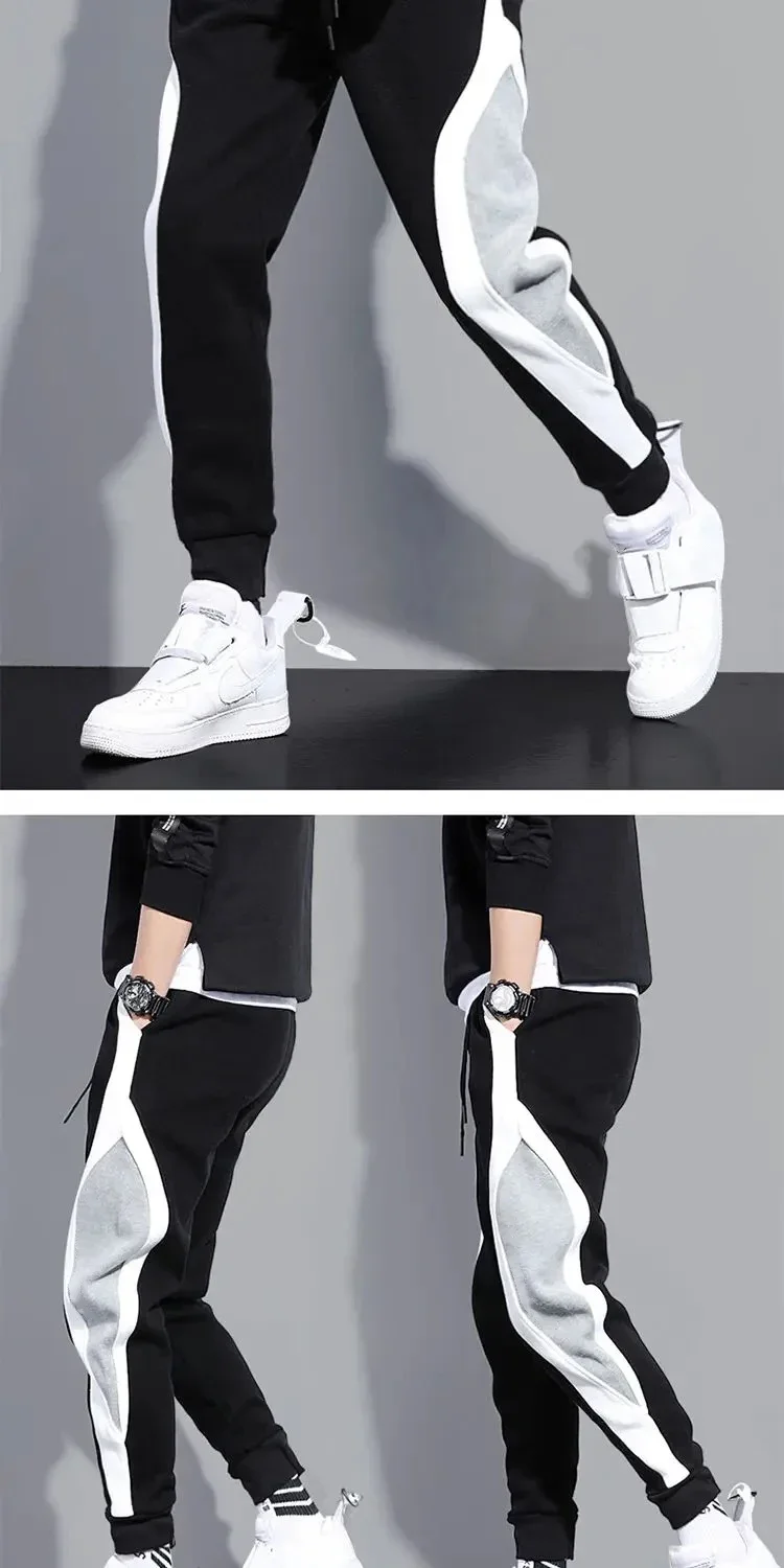 Herbstliche Herrenhose, weit geschnitten, lässig, mit Patchwork-Design, neunlängenlang, sportlich, mit elastischem Bund, atmungsaktiv, mit Bündchen am Fuß. – Detail 3