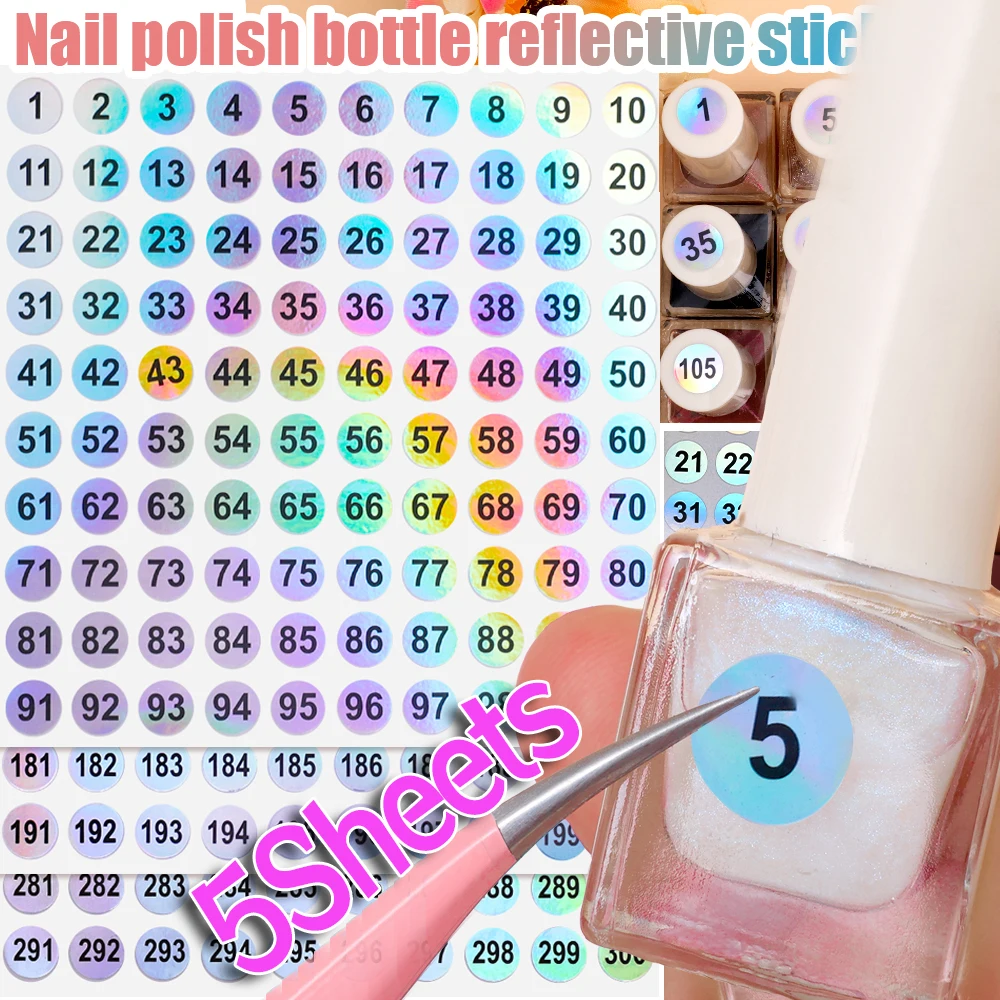 5 Sheets Laser Number Sticker Label for Nail Polish Color Tips Display Marking Stickers Numbers Guide DIY Manicure Decor Tools