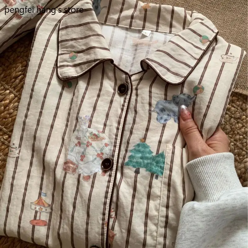 

2025 New Cotton Sleepwear Female Fairy Tale World Cartoon Print Nightwear Pajamas Suit Long Sleeve Trousers Set Home Clothes