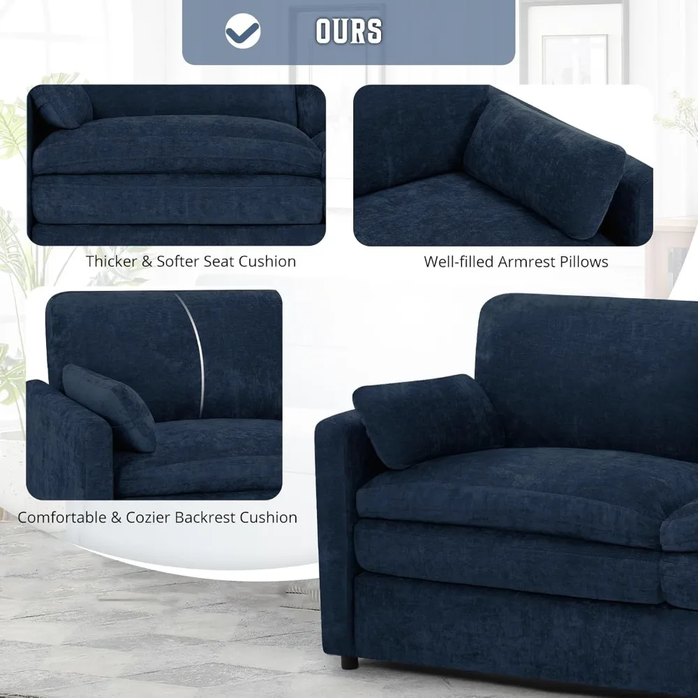 أريكة ناعمة من الشنيل مقاس 89 بوصة مع مساند ظهر مملوءة بشكل جيد، أريكة حديثة مع وسائد ممتلئة، أريكة منجدة بثلاثة مقاعد مع سميكة #5