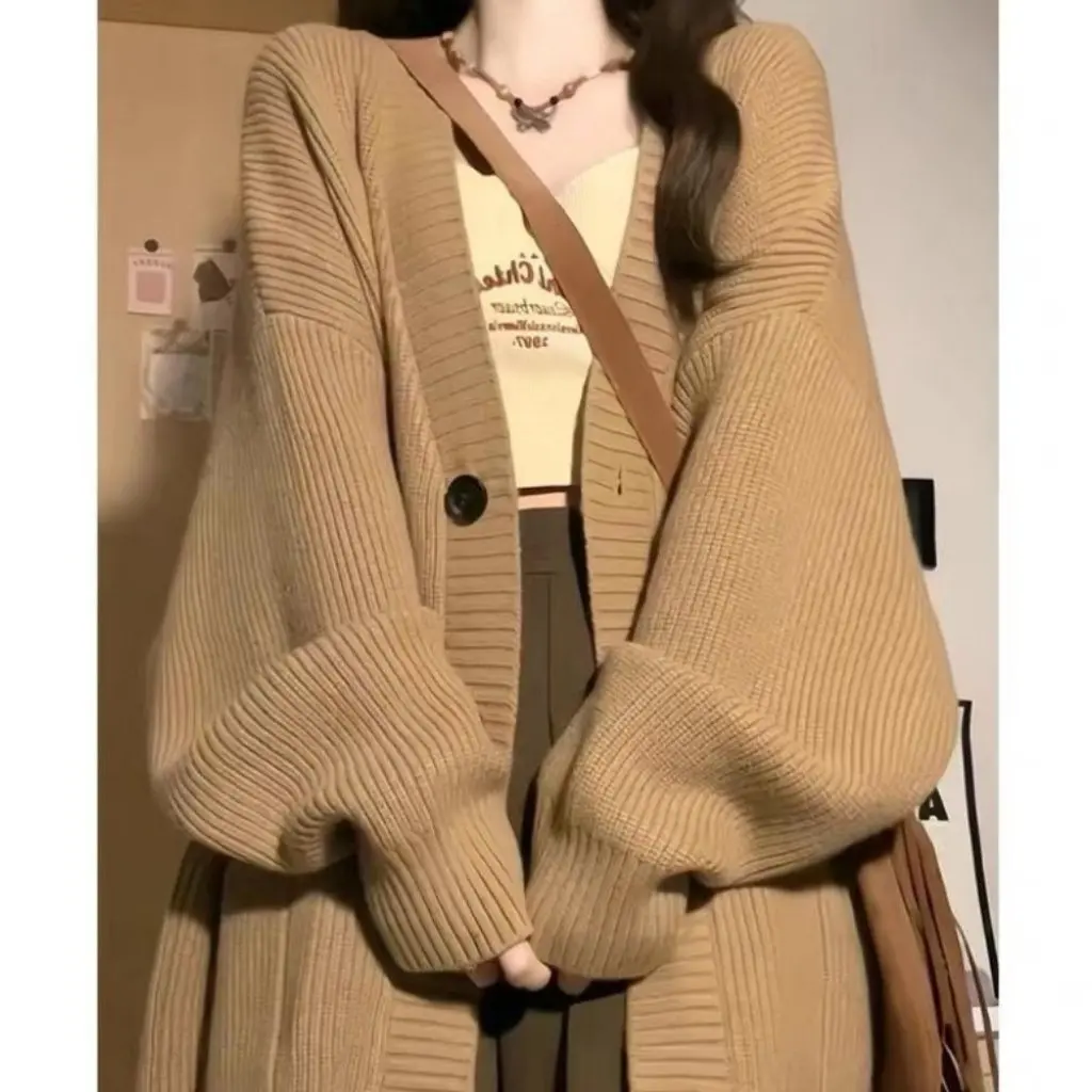 

Women's Maillard Cardigan Sweater Jacket Loose Fit Solid Color Autumn Winter Lazy Style New Arrival