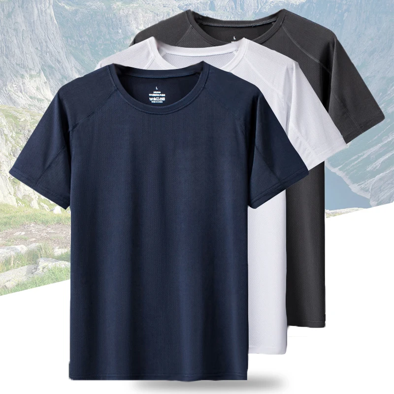 

(L-5XL) мужская Спортивная быстросохнущая футболка, дышащие футболки с круглым вырезом для походов, рыбалки, фитнеса, с коротким рукавом, свободные топы