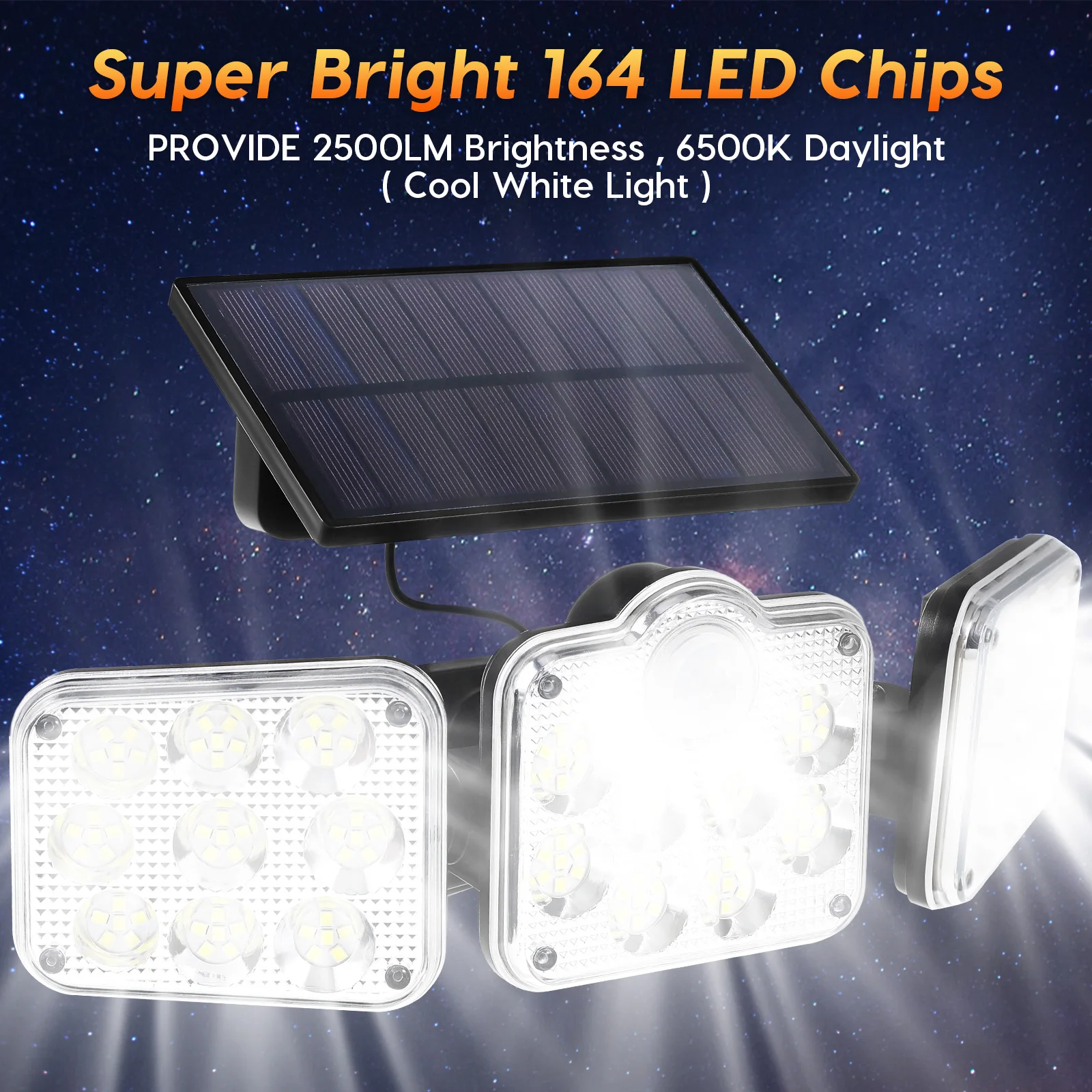 

Solar Light 164 LED Three-Head Split Solar Motion Sensor Outdoor Garden Street Wall Light Remote Control Bright