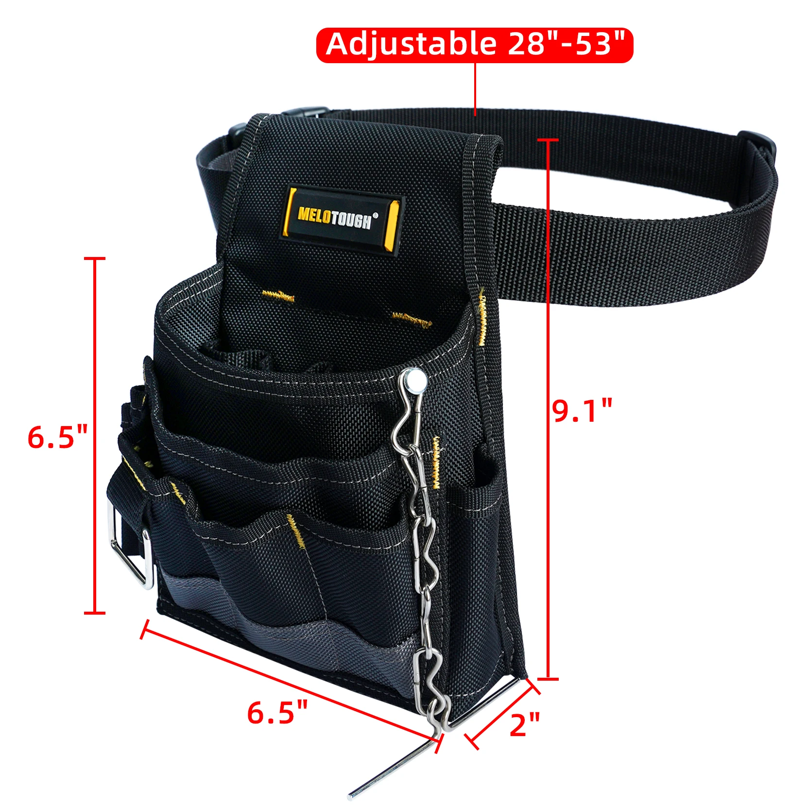 MELOTOUGH-Eletricista Ferramenta Bolsa com Belt Clip, Cadeia Fita Elétrica, Múltiplos Bolsos, Ferramenta Organizador