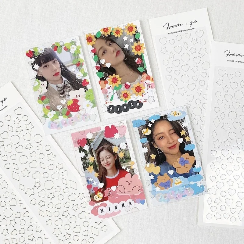 Transparent Laser Gold Silver Star Love Round Series Decorative PVC Laser Stickers Scrapbooking Stick Stationery Sticker