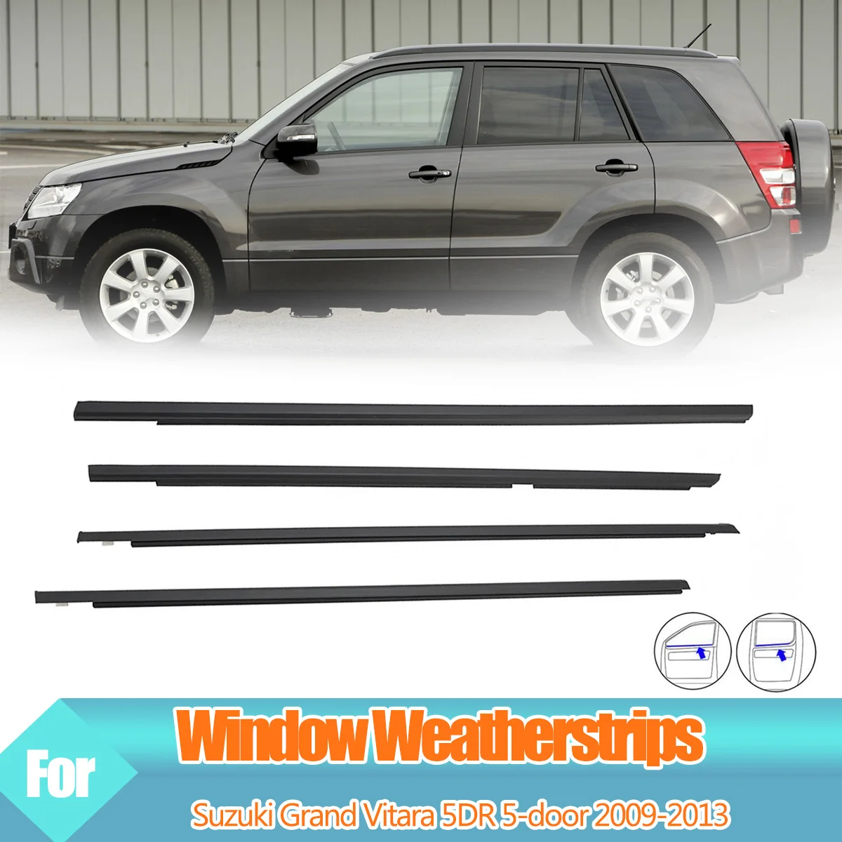 For Suzuki Grand Vitara 5DR 5-door 2009-2013 4PCS/SET Outer Windows Rubber Weatherstrip  Waterproof Pressure Strip Sealing Strip