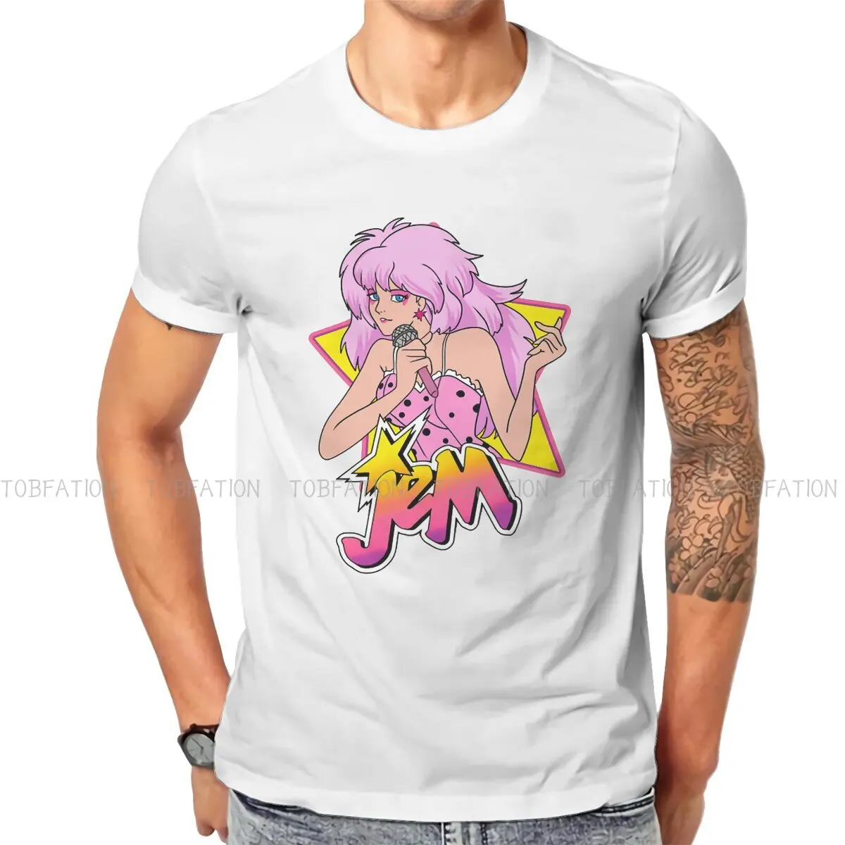 Jem and the Holograms Polyester TShirt for Men Rockstar Humor Casual Tee T Shirt Novelty Trendy