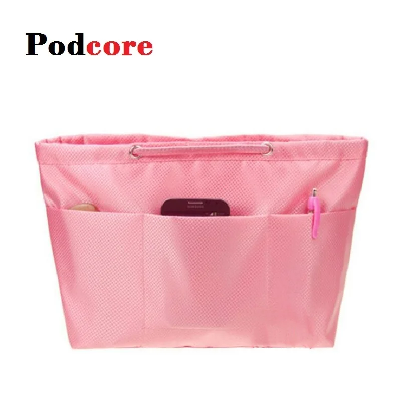 Large Handbag Organizer Tote Handbag Purse Insert with Handle and 6 Inner Pockets, Nylon Neceser Grande Mujer