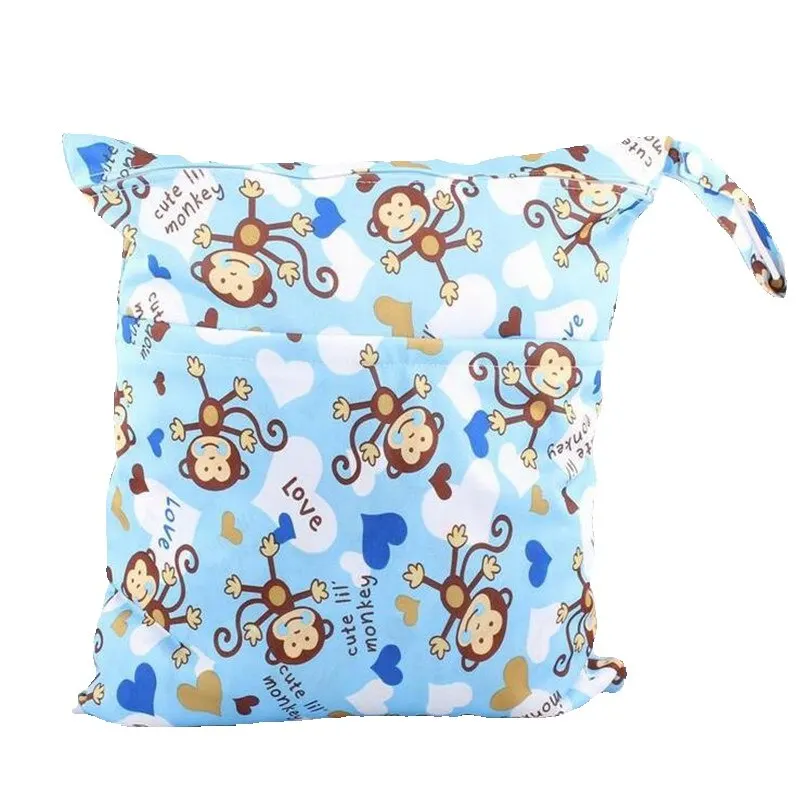 36*28cm Hot Sale Cartoon Washable Reusable Cloth Nappy Wet Bag Travel Carry Bag Double Zipper Diaper Bags 50Pcs/lot