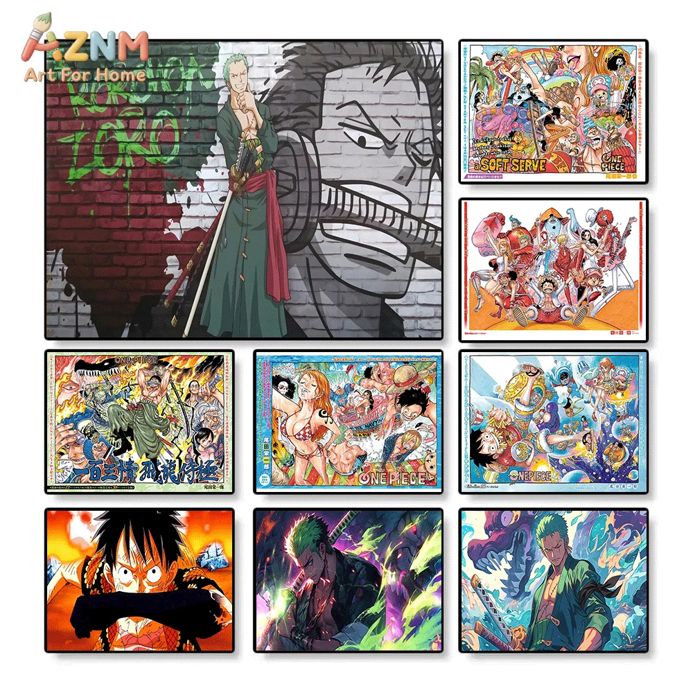 AZNM - Impresión en Lienzo sin Marco de One Piece, Roronoa Zoro, Luffy, Nami, Arte de Pared de Anime, Póster de Manga, Decoración del Hogar
