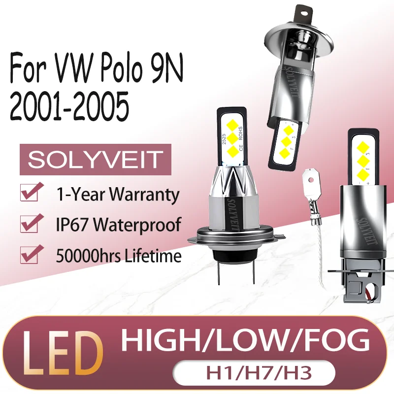 

Enhanced Visibility High Lumen Output waterproof H1 H7 H3 HIGH LOW FOG LED HEADLIGHTS For VW Polo 9N 2001 2002 2003 2004 2005