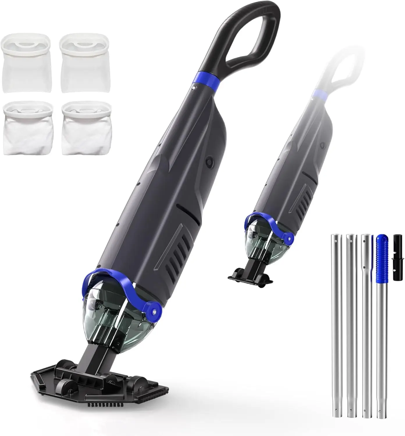 

Powerful Rechargeable Handheld Pool Vacuum Telescopic Pole, 60 Minute Run Time & Strong Suction for Deep Pool Cleaning