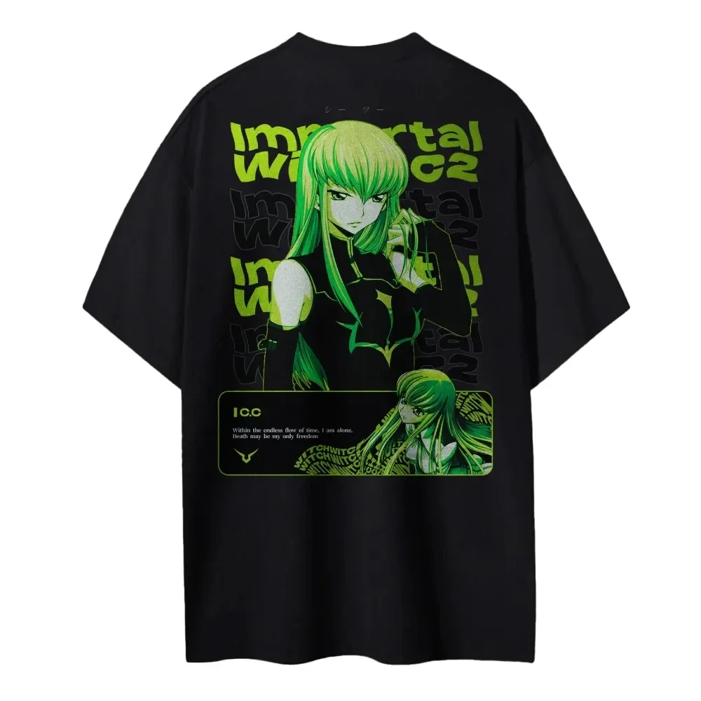 

New Code Geass T-Shirt C.C. Character Green Hair Immortal Witch Quote Print Men Women Cotton Oversized Comfort Fit Streetwear