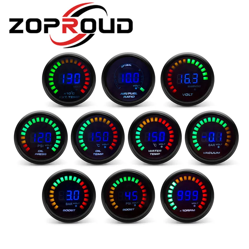 

ZOPROUD 52mm Car Motor Digital Water temp Boost/Turbo Oil Pressure Air Fuel Ratio Volt Gauge 12V Universal