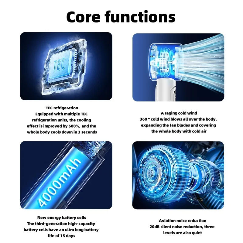 Refrigeration Handheld Fan Portable Power Bank Desktop Can Be Vertically Hung with Usb Folding Small Fan Digital Display image 3