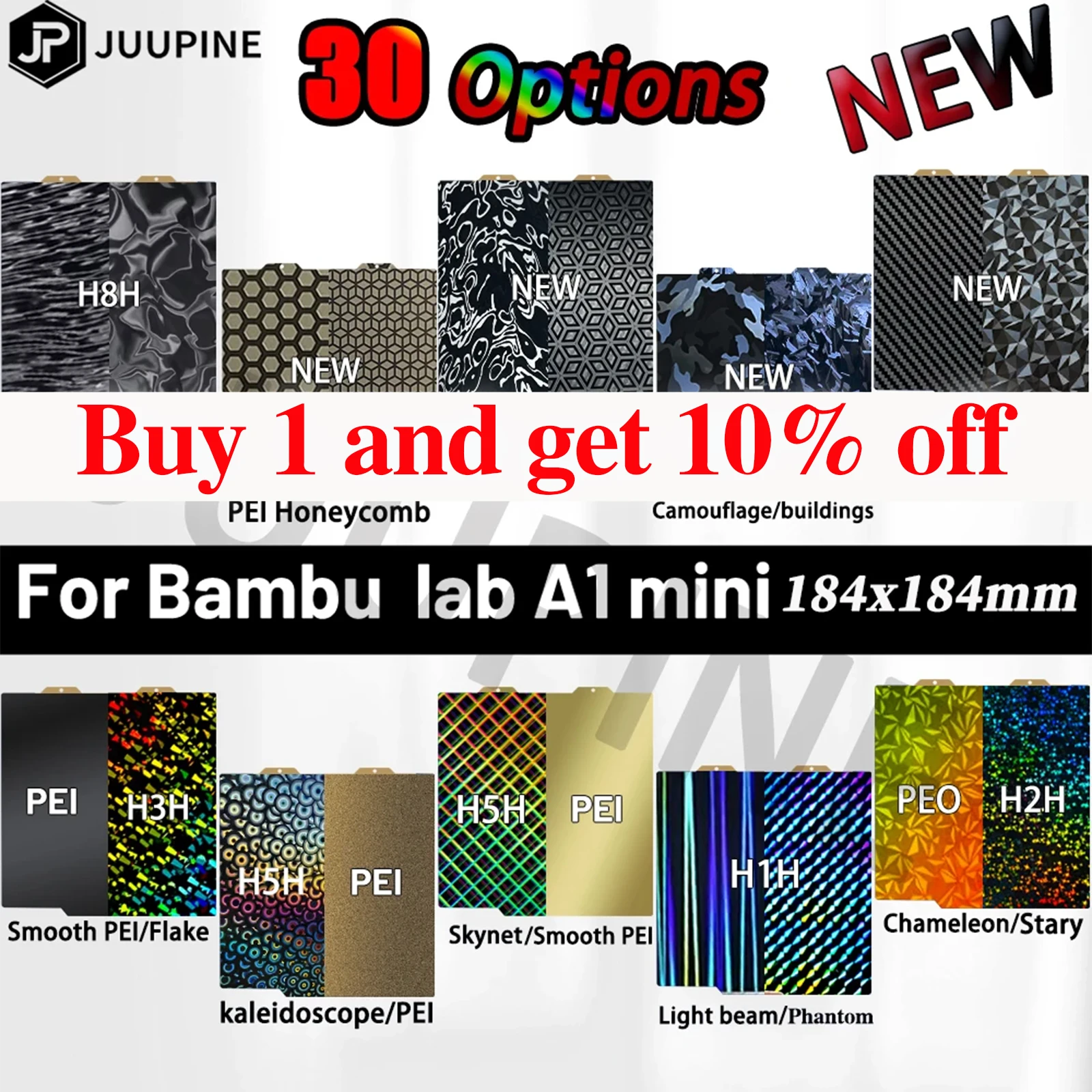 A1 Mini Build Plate Juupine For Bambu Lab 184x184 Pey Magnetic Bed PEO Sheet H1H Plate Spring Steel Sheet Pei Sheet for Bambulab