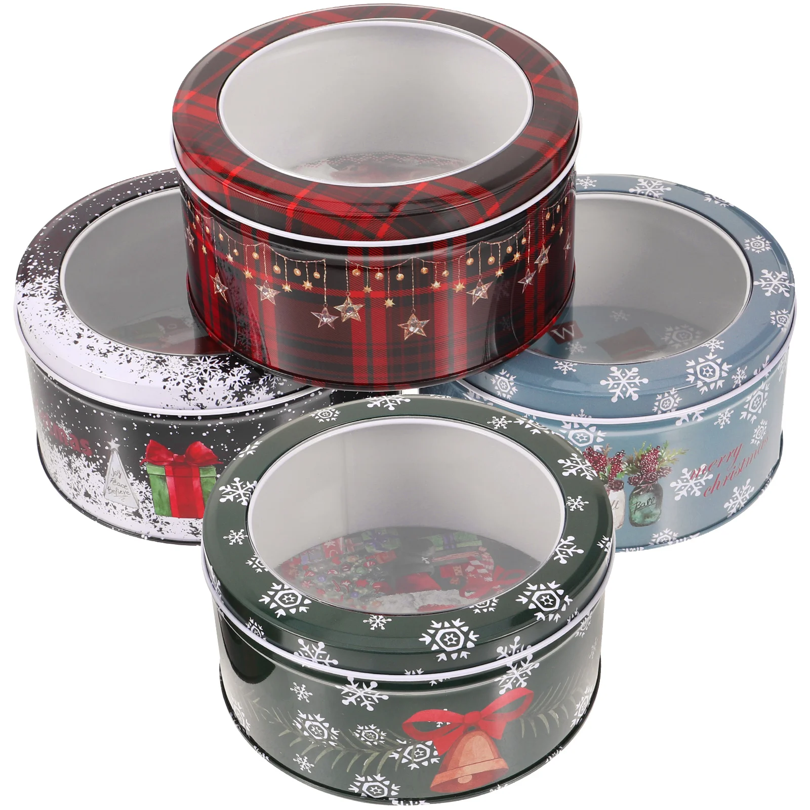 

4pcs Christmas Cookie Tin Box Christmas Party Favors Box Metal Chritsmas Candy Box Tin Christmas Iron Gift Box