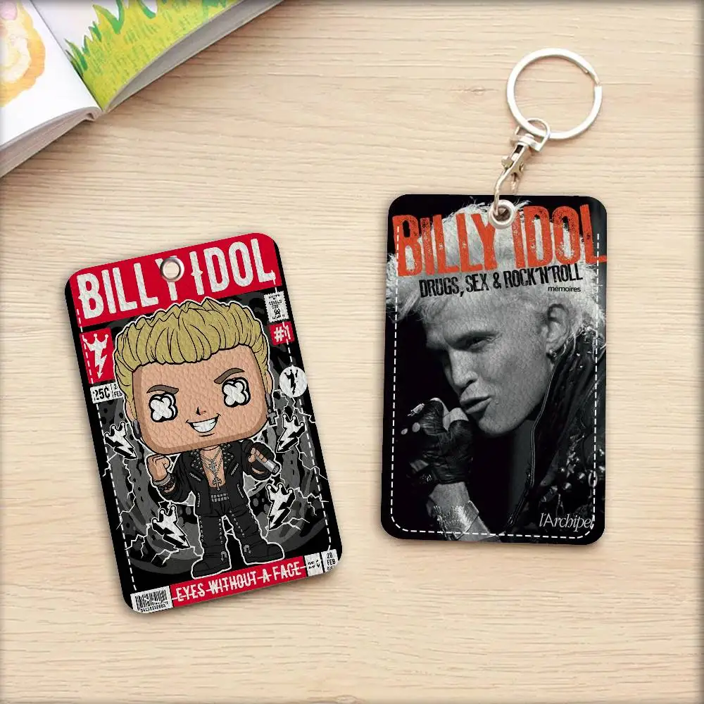 1pc B-Billy Singer I-Idol Rectangle ID Card Case Keychain Access Card Bag Key Tag Ring Leather Card Holder Key Ring Access