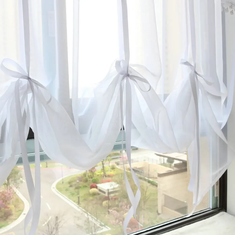 Double Arc Lace Valance Style Net Wave Curtain Sheer White Window Screening for Livingroom Balcony Kitchen 1PCS