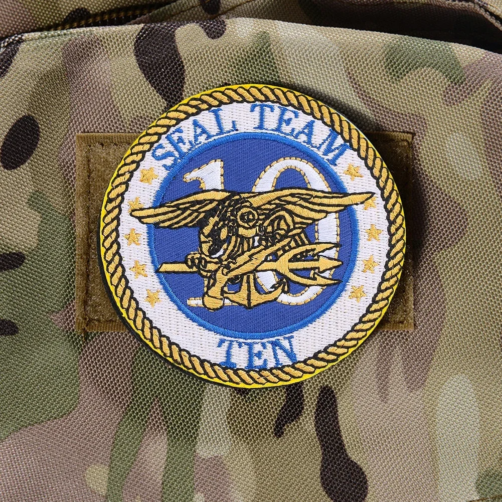 Navy Seals Team Ten Patch Armband Badge Hook Loop Embroidered Applique Emblem Military Tactical Patch for Clothing Backpack Hat