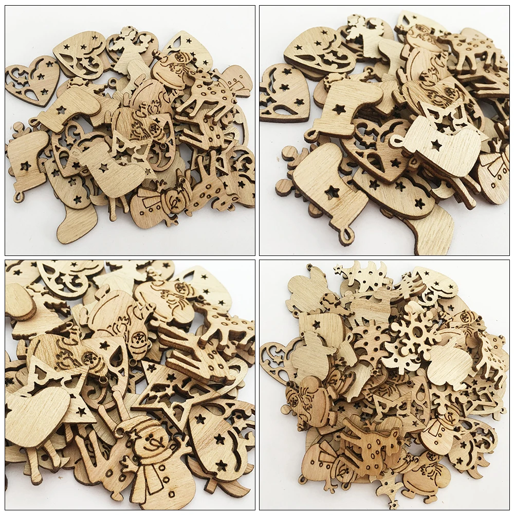 

150 Pcs Christmas Decoration Wood Chips Xmas Tree Creative Pendants Ornaments Slice Hanging Tag