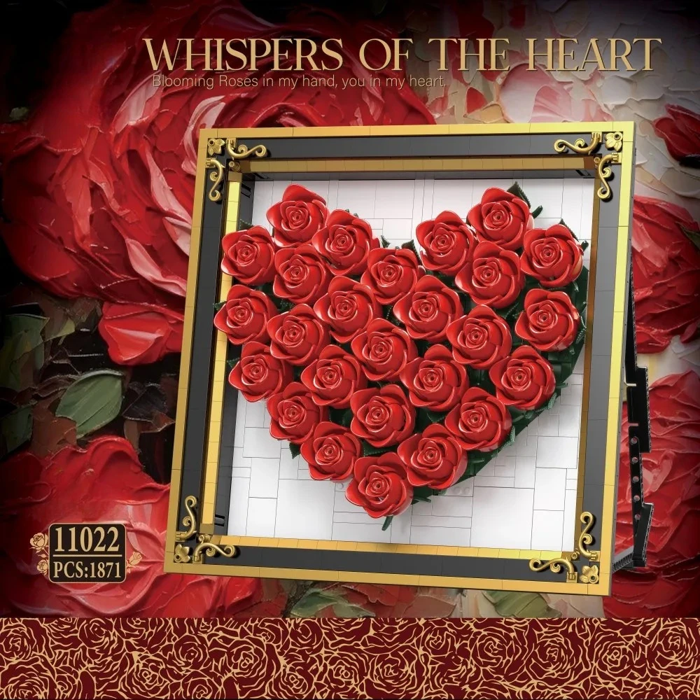

Набор строительных блоков «Сердце из роз» (1871 деталь), фоторамка, модель розы для декора стола, романтический подарок на День святого Валентина для женщин, сделай сам