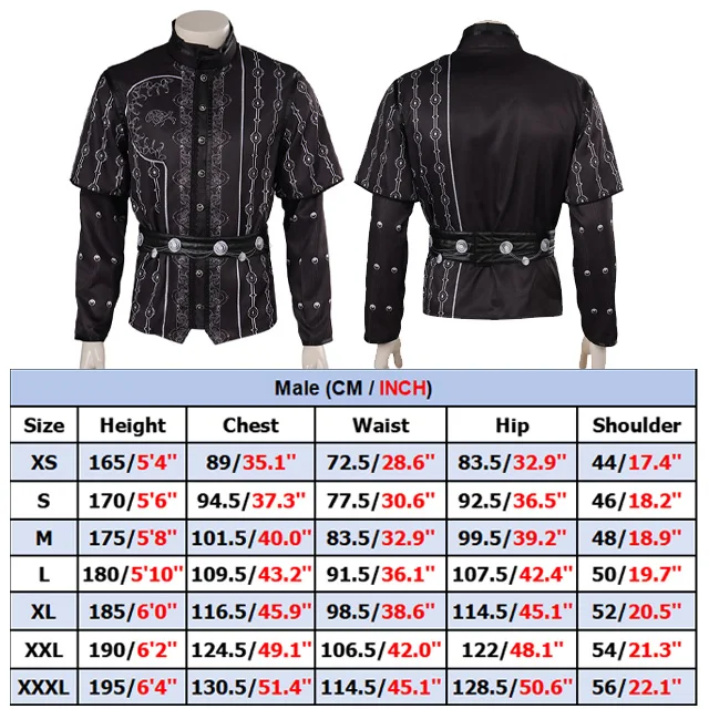 Astarion Cosplay Costume For Adult Men Game Baldur Cosplay Gate Black Tops Coat Outfits Fantasy Halloween Carnival Role Suit