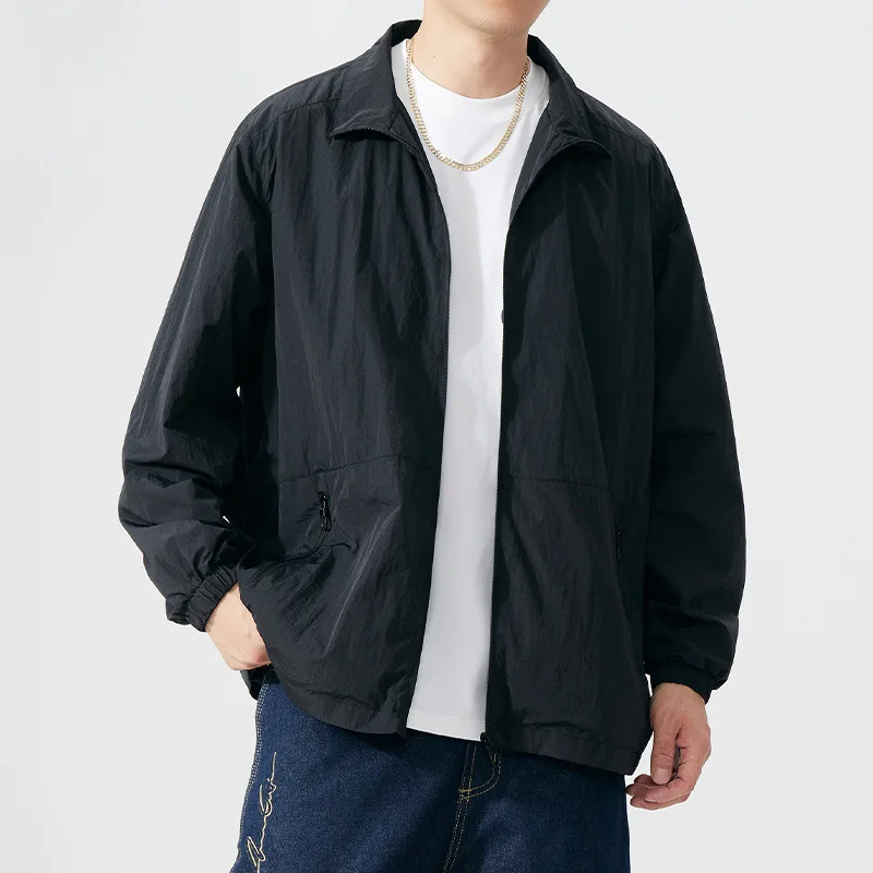 

Large Size Men's Jaet Double Zipper Stand Collar Spring Autumn New Sle Sport Sunscreen Polyester Long Sve Coat